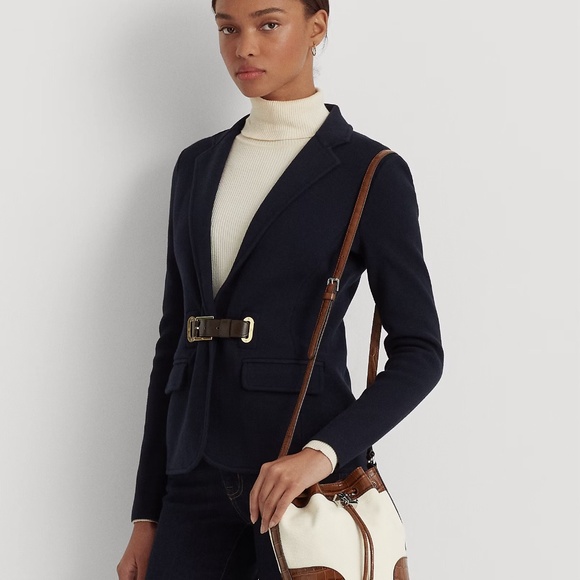 Ralph Lauren Canvas Medium Andie Drawstring Bag with crocodile-embossed leather. - Picture 8 of 8